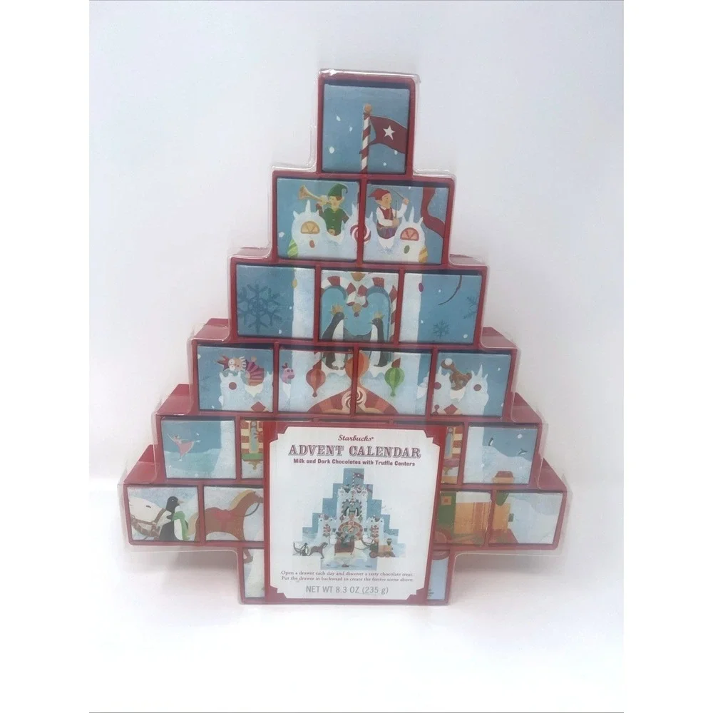 2007 STARBUCKS CHRISTMAS TREE ADVENT CALENDAR REVERSIBLE GIFT DRAWERS USED EMPTY
